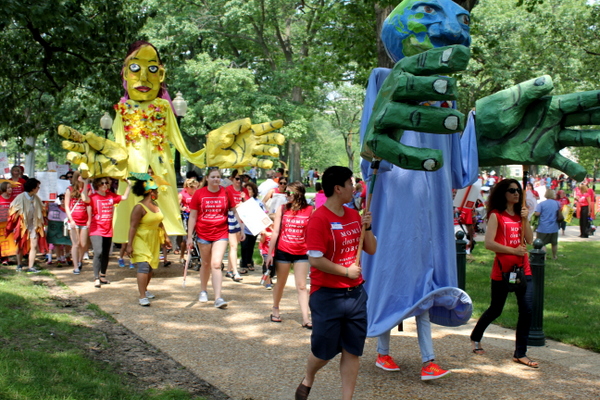 Moms Clean Air Force Play-In for Climate Action 2015 marching earth sun