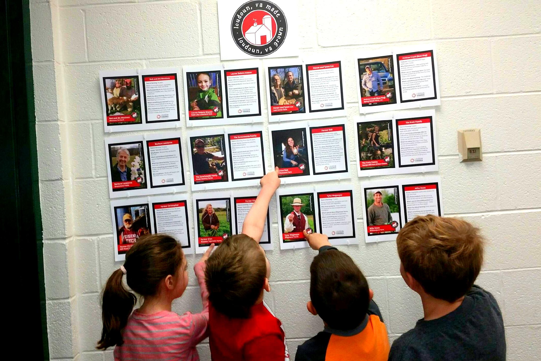 children observing Loudoun County farmer trading cards