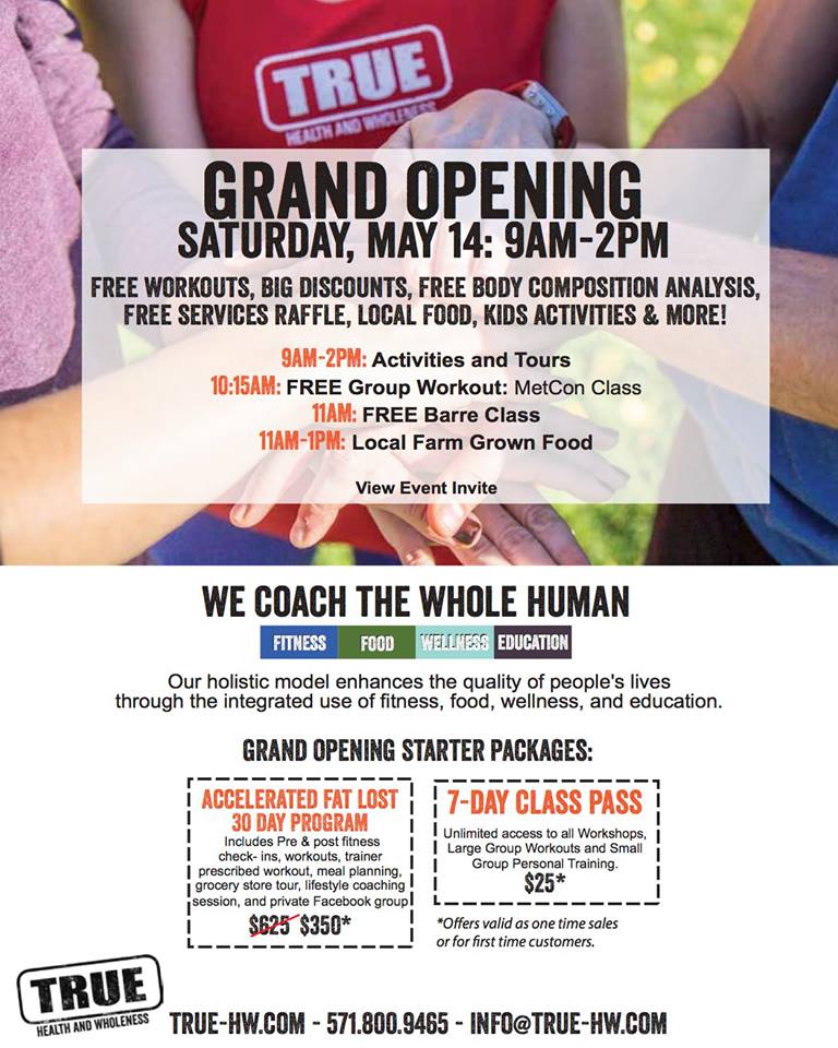 TRUE Grand Opening flyer and specials