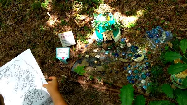 Annmarie Sculpture Garden Fairies in the Garden blue house and map